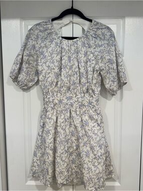 Olivaceous Mini Dress with Light Blue Floral Print